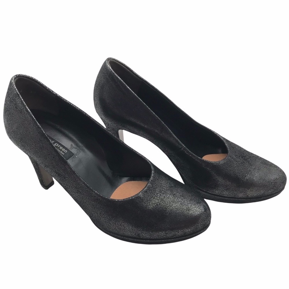 Paul Green Leather Handmade Black Olisa Metallic Heels